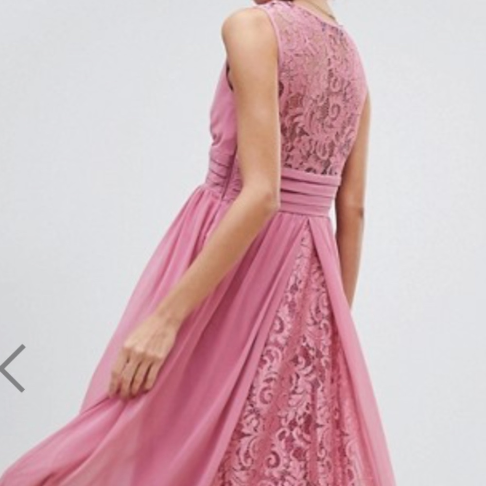 Little Mistress v neck sheer lace back maxi dress